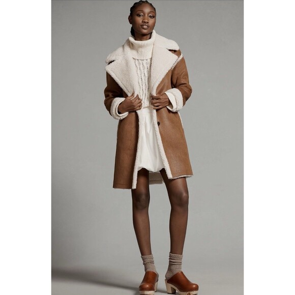 Avec Les Filles Anthropologie Coat Women Brown Faux Shearling Boho Size XL NWT - Picture 3 of 12